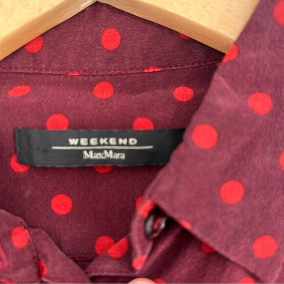 MaxMara burgundy and pink silk polka dot button shirt size 4 - Picture 7 of 7